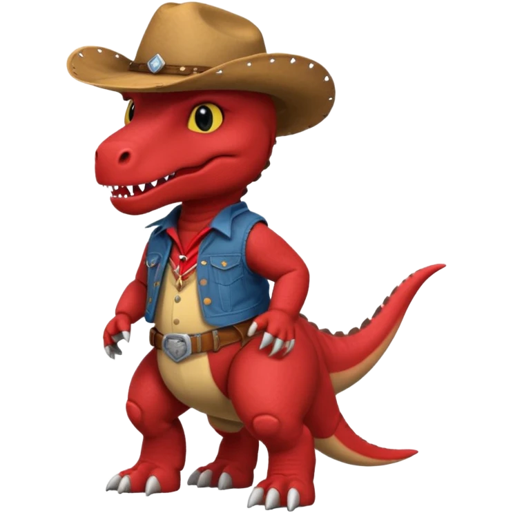red trex dinosaor with cowboy helmet with cowbot clothes emoji