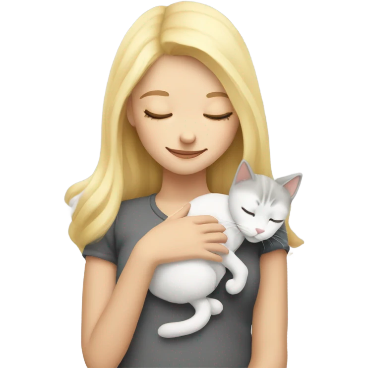 blonde girl side sleeping gray and white cat emoji