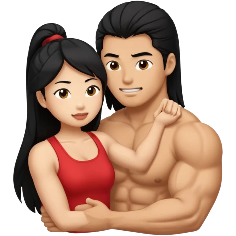 A muscular man emoji his tricep being sucked by a female asian emoji emoji