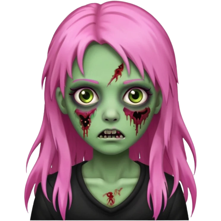 zombie girl with black, pink and green long hair with franja emoji