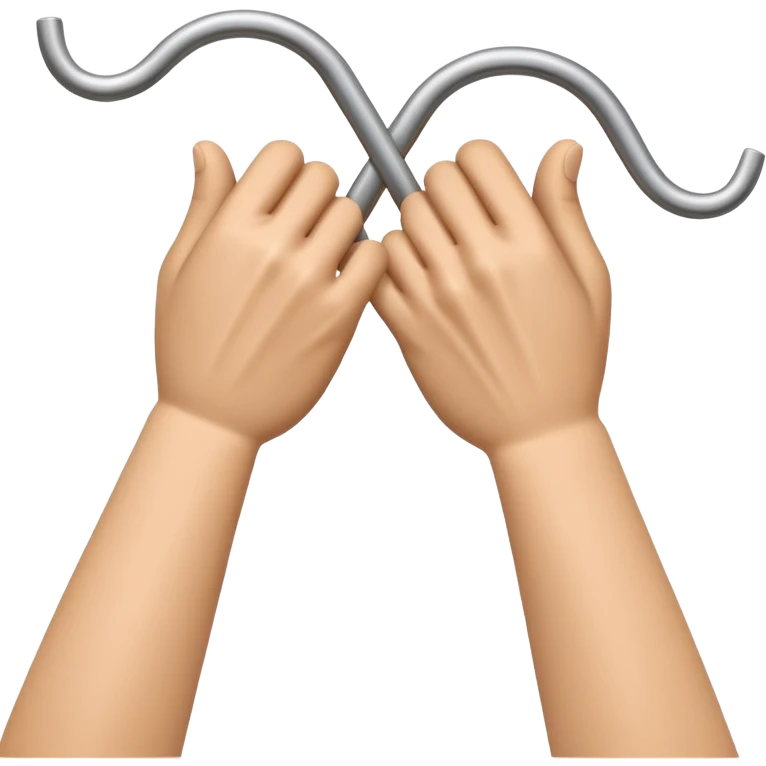 Apple-style 3D emoji showing two cartoon hands bending a thin metal or plastic rod, with small motion lines around the center to show tension and bending force, dynamic and expressive design, no background. emoji