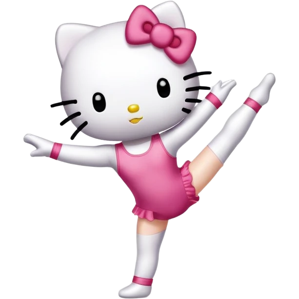 Hello Kitty in a leotard doing a gymnastics walkover emoji