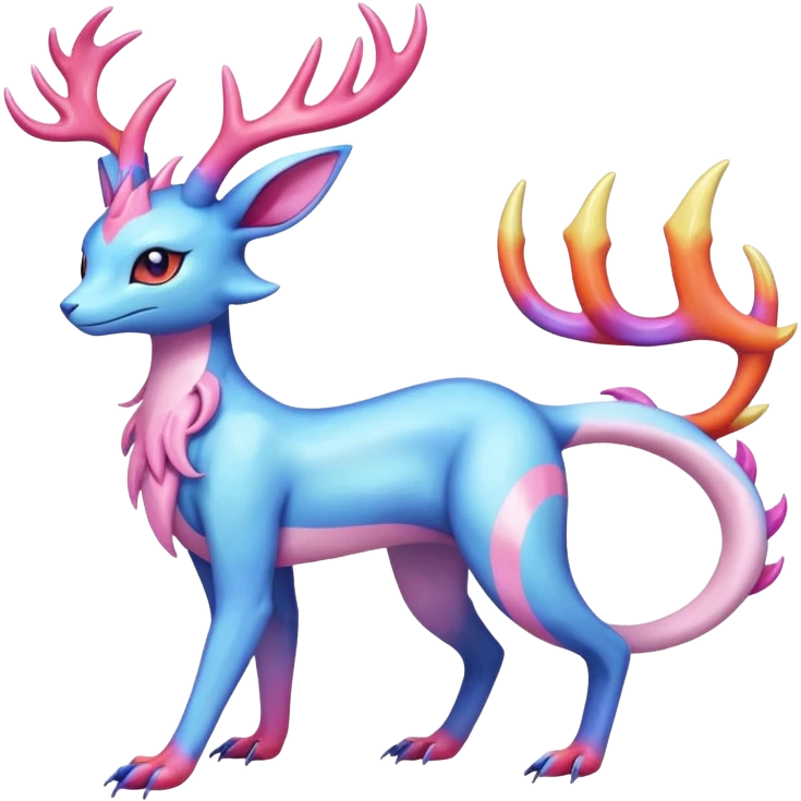 Shiny Heliolisk-Sylveon-Salandit-Amaura-Fakémon-hybrid-creature (full body)  with antlers emoji