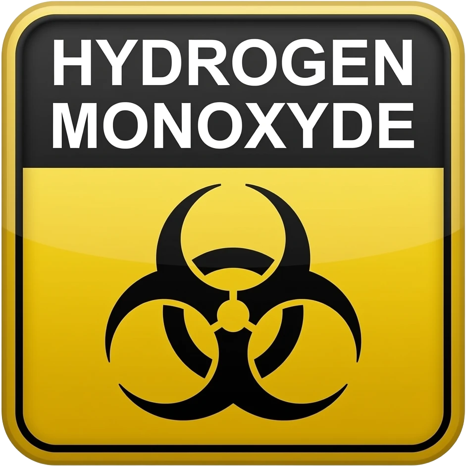 hydrogen monoxide warning sign that includes words hydrogen monoxide emoji
