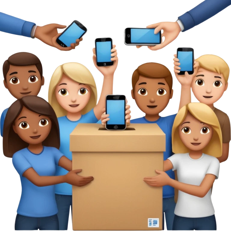 Students handing over their phones to a box emoji