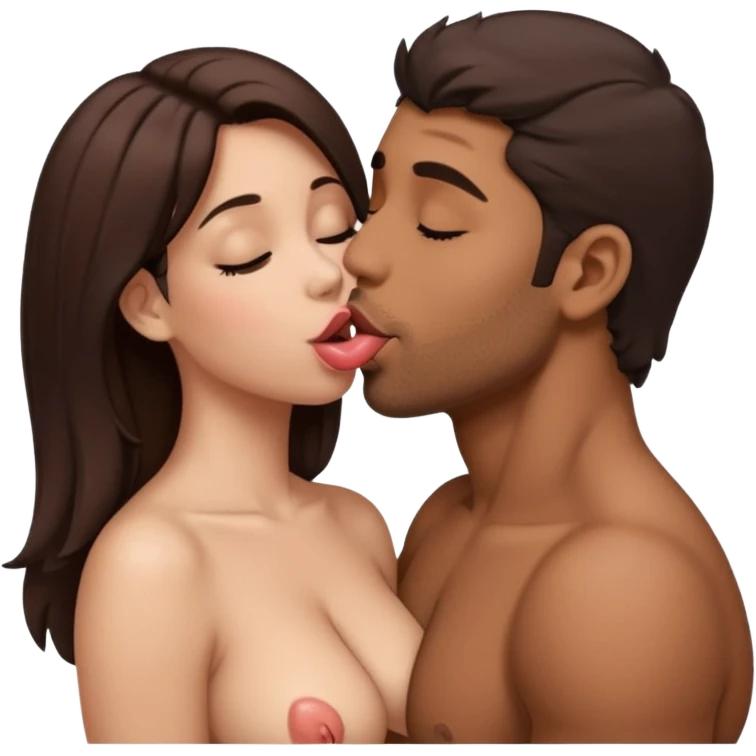 Brown Man sex naked busty female breasts kissing nude tongue sucking  emoji