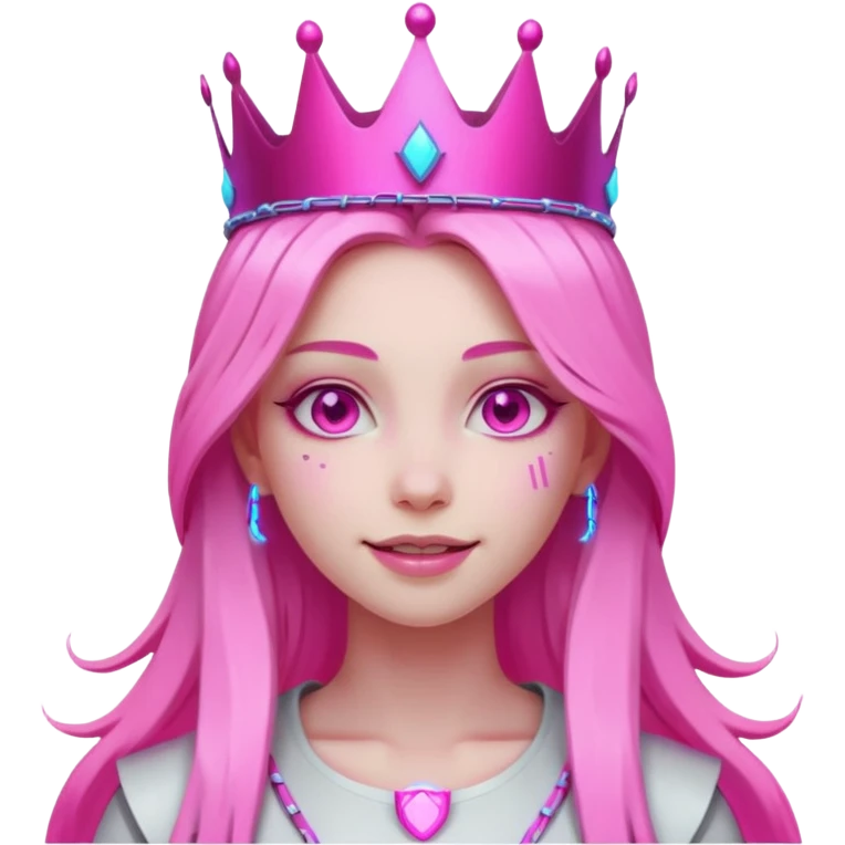 girl neon cyberpunk light pink happy long hair crown white and pink emoji