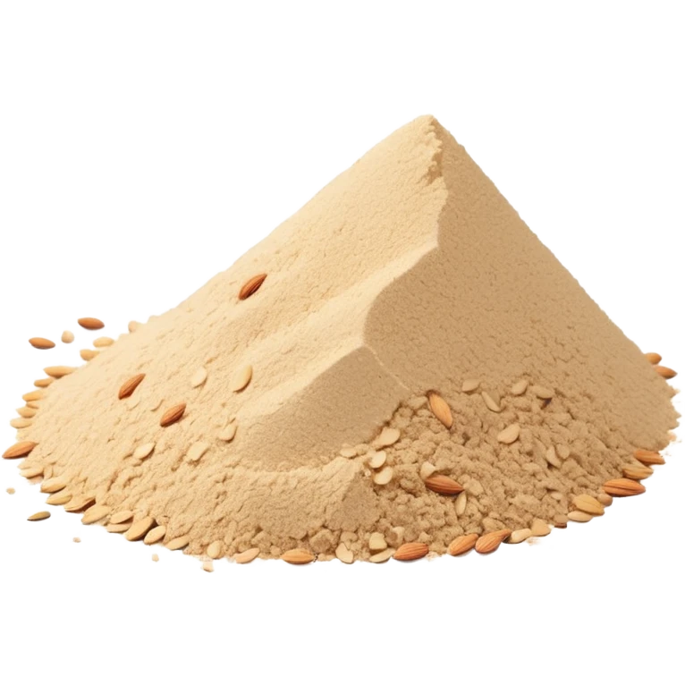 almond powder mound, light beige to pale ivory, fine grainy texture, dry and lightly textured, some crumbs, clean style, optimized for emoji size emoji