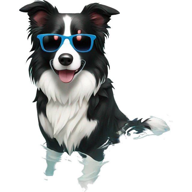Border collie dog with sunglasses in the pool emoji