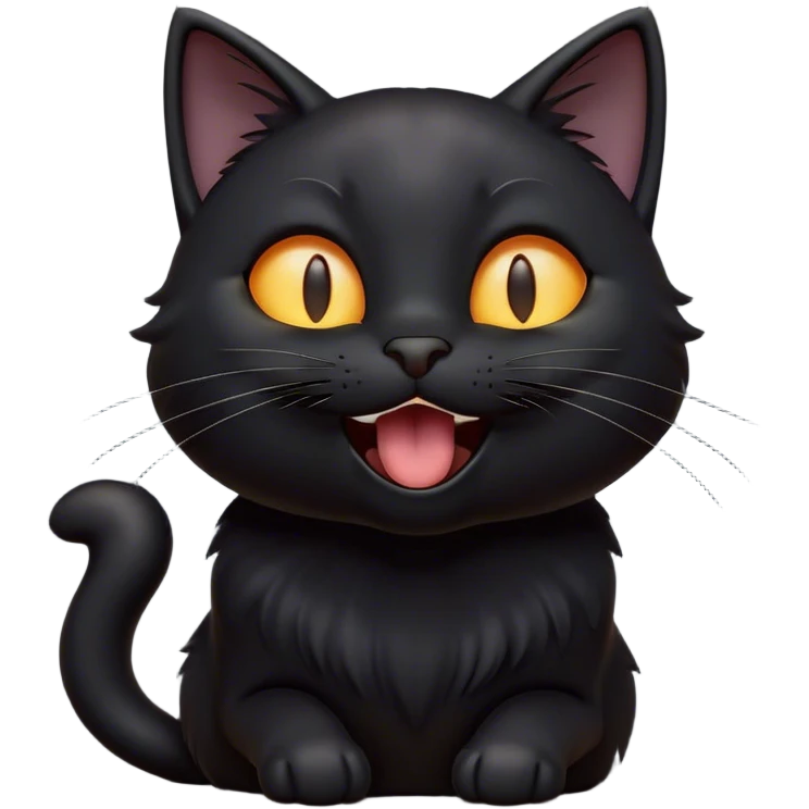 Cinematic Cute Black Cat Portrait Emoji, Head tilted playfully and yawning, sleek black fur with subtle hints of dark gray, Simplified yet adorable features, highly detailed, glowing with a warm, friendly glow, high shine, curious and affectionate, stylized with a touch of whimsy, bright and alert, soft glowing outline, capturing the essence of a mischievous yet loving kitten, so endearing it feels like it could leap out of the screen and stretch! emoji
