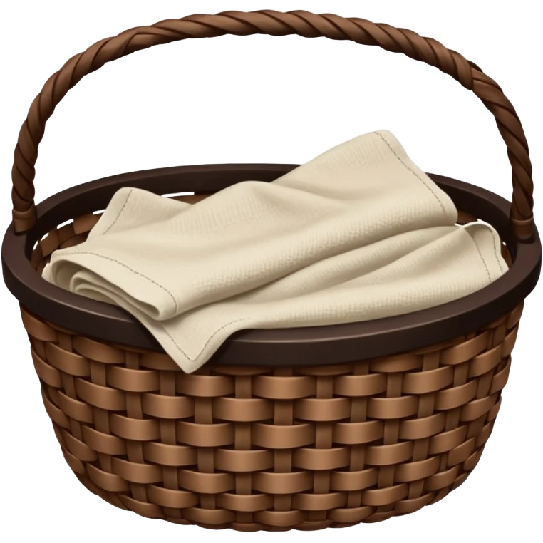 A woven dark Brown basket with fresh washed linen emoji