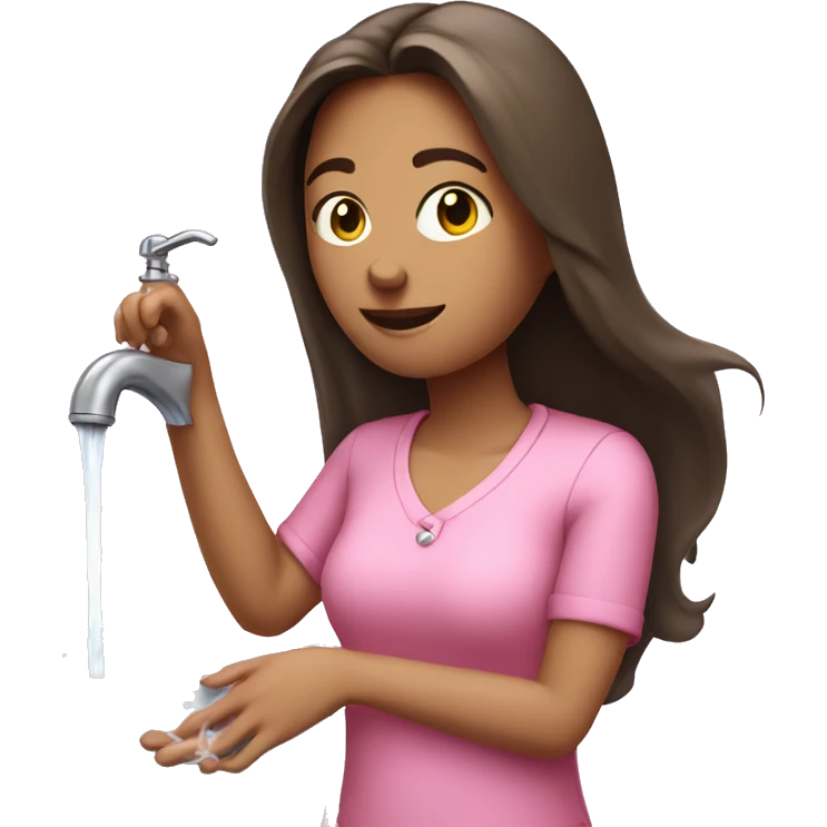 brunette women with long hair washing her hands in a pink shirt  emoji