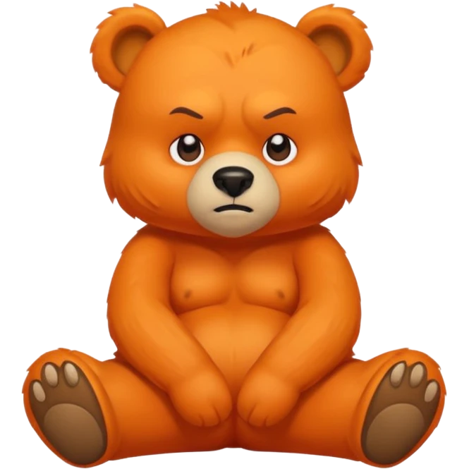 Create a orange friendly bear, make him look like from a kid cartoon. Show his whole body. Make him look shy and cross his leg while he is standing. make him look mad emoji