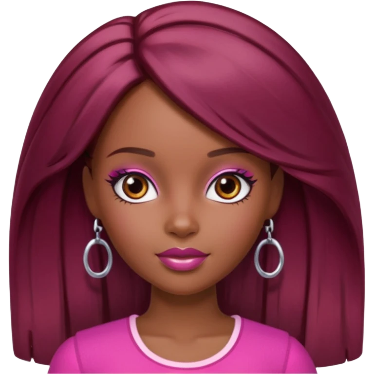 black barbie with brown hair with burgundy highlights  emoji