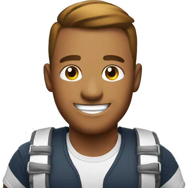 smiling man in locker room wearing harness emoji