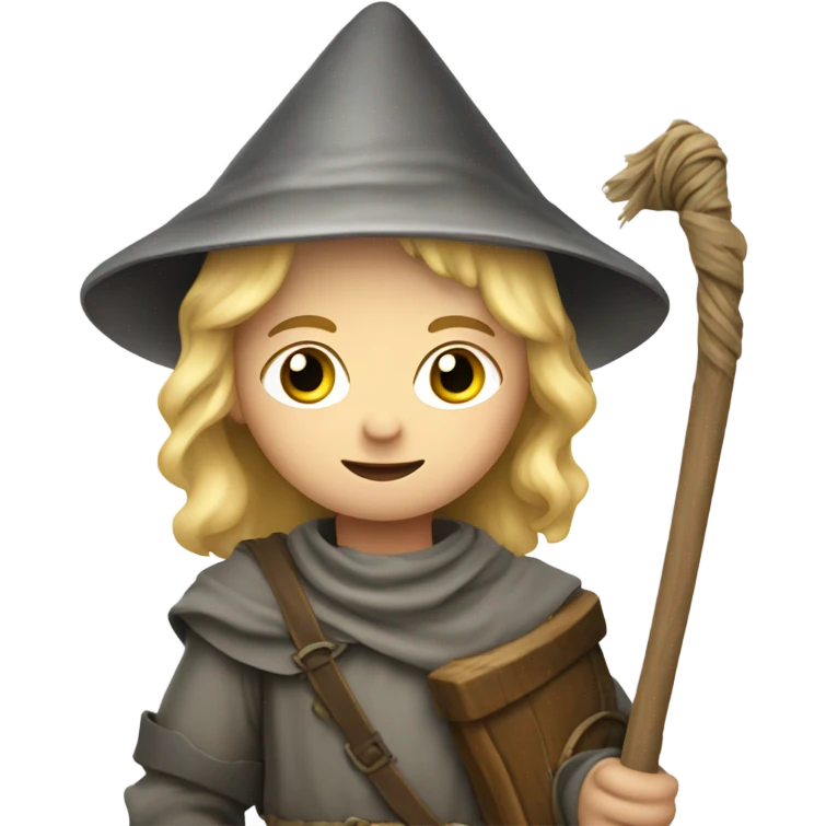 young medieval pilgrim with bag, staff, hat and blond hair emoji