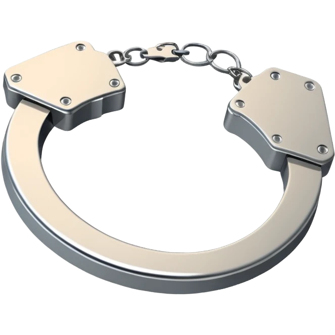Minimalistic metallic handcuffs emoji, reflective metal, simple flat vector design, futuristic minimal style emoji