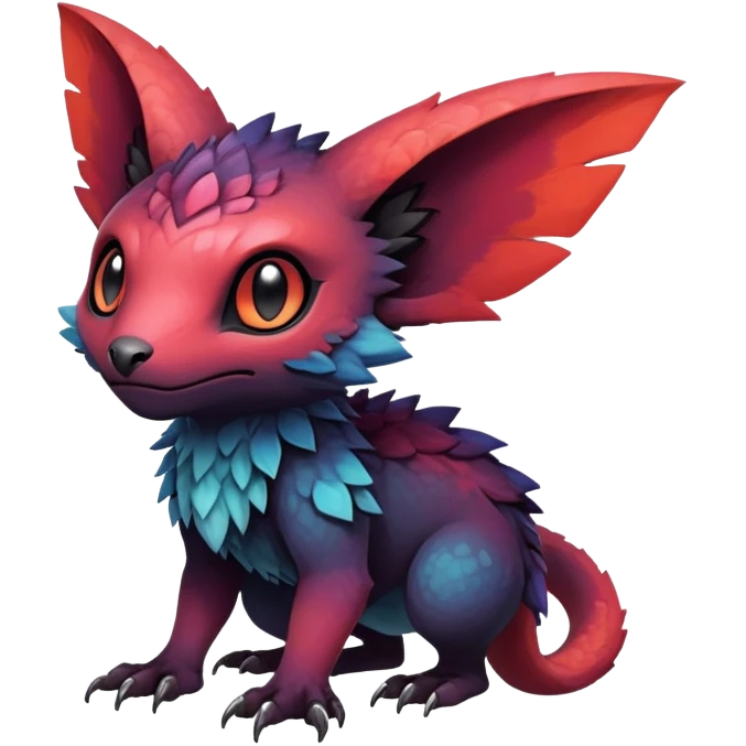 Gothic reddish Dark bright warm-gradient edgy exotic anthropomorphic painted Fakémon-Pokémon-Trico-Vernid-creature emoji