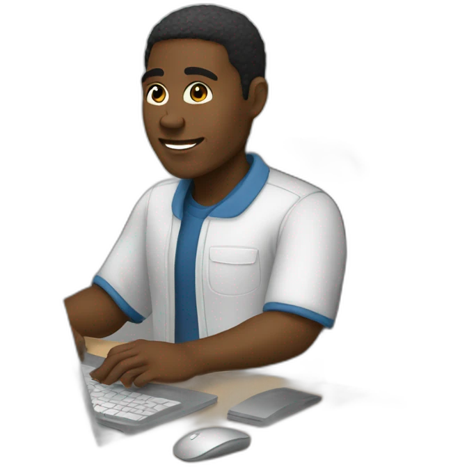 Black man working on a pc emoji