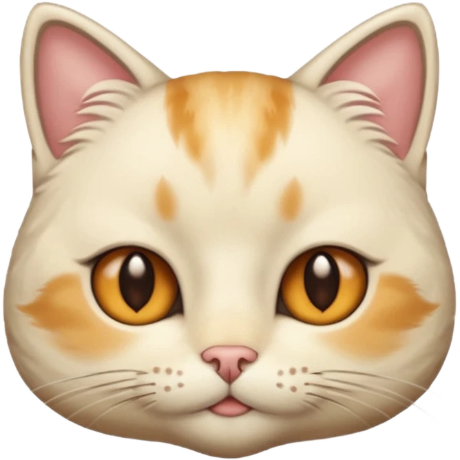 Cream cat face with short hairs, brown eyes and a neck emoji
