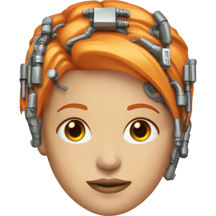 Head Female cyborg orange hair and circuits emoji