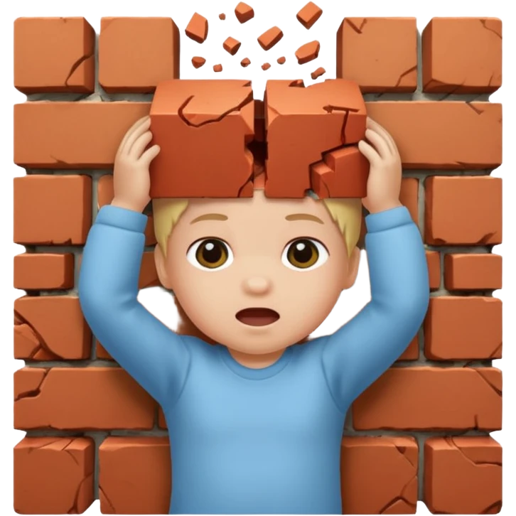 Малыш разбивает об голову кирпич  emoji