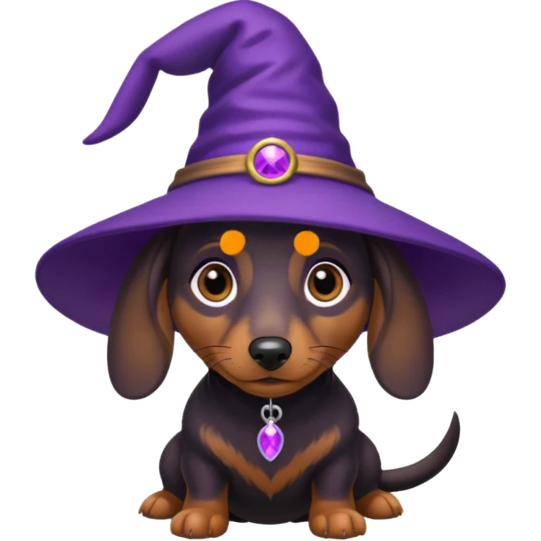 Dachshund dog wear purple wicth hat emoji