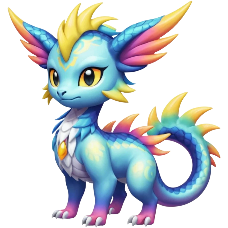 Shiny Draconic Sunny furry neon colorful scaly painted Asian pastel-gradient Absol-Meloetta-Solgaleo-Luxray-Suicune-fusion emoji