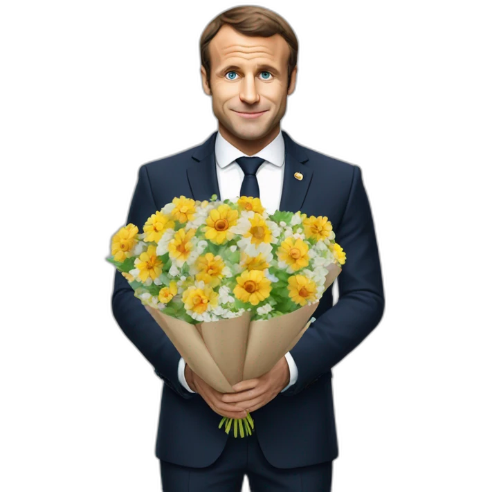 Macron avec un bouquet de fleurs dans les mains emoji