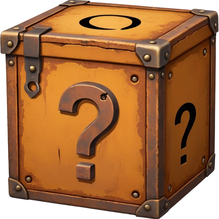 Rusty Mystery box with question mark carved onto its surface emoji