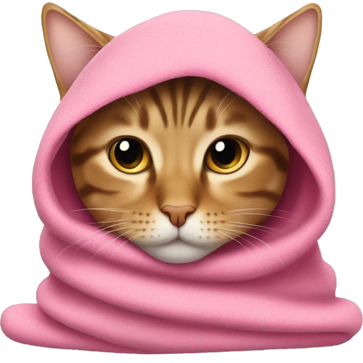 tabby cat with pink blanket over head  emoji