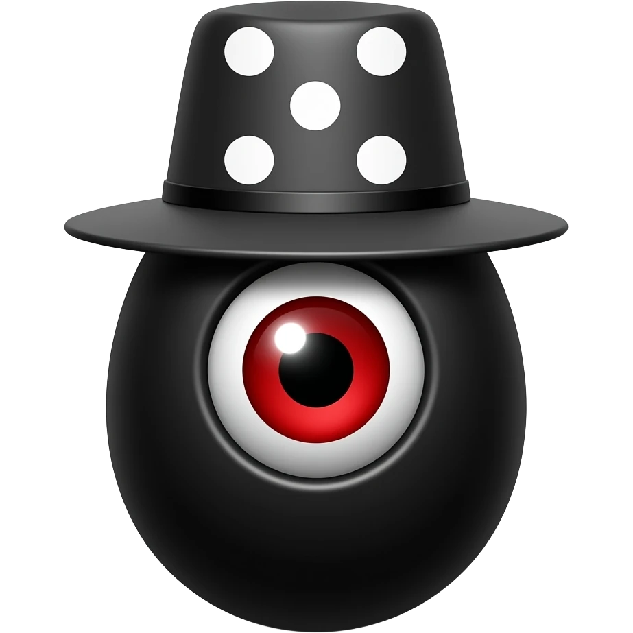 um ovo preto com olho vermelhocom chapeu com dominos emoji