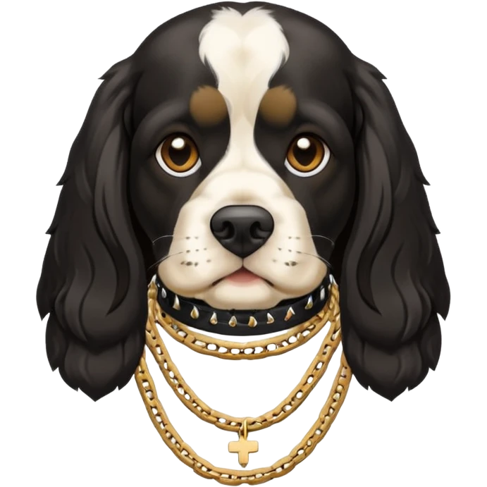 Собака породы черно-белый русский кокер спаниель с реперской цепью emoji