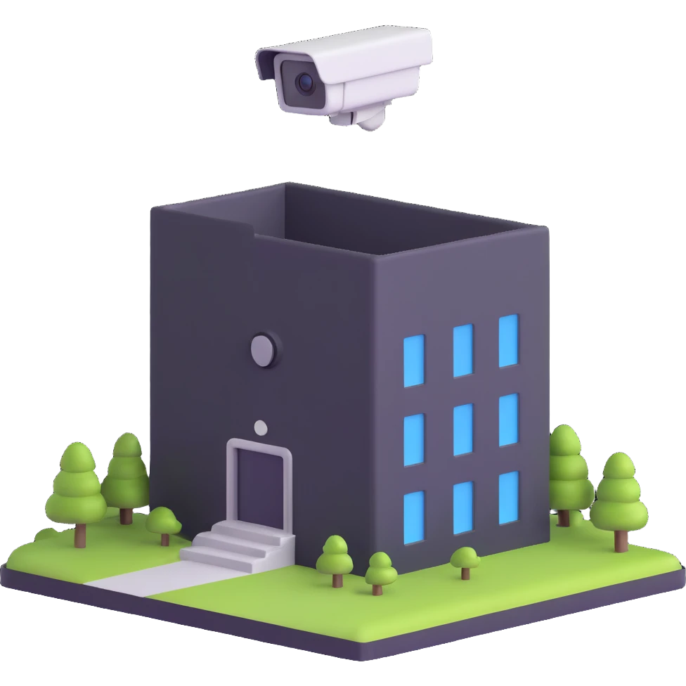 secure building with surveillance emoji