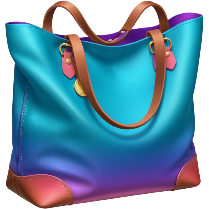 coins  pack in gradient of turquoise, blue, pink, purple, and coral color in leather brown bag emoji