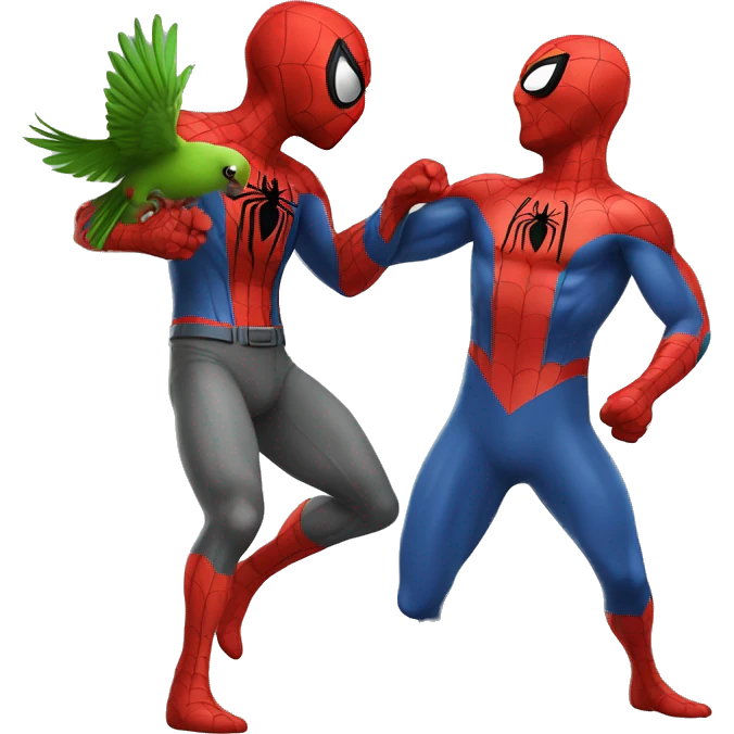 Spiderman fighting with parrot who is gray emoji