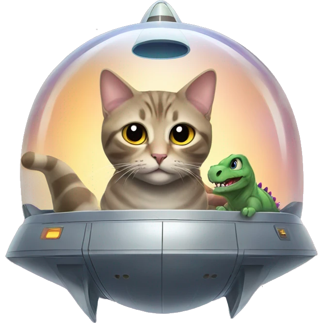 Cat in a spaceship with a dinosaur emoji
