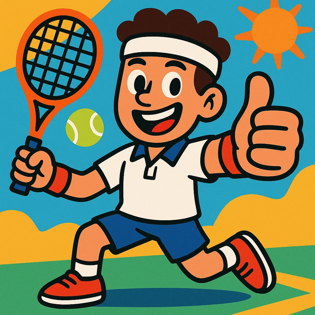 cartoon tennis player giving thumbs up, vibrant colors, energetic pose emoji
