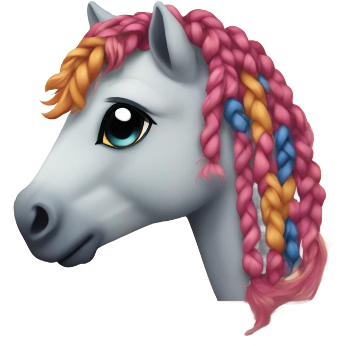 A tiny pony wearing a rug with braided hair emoji