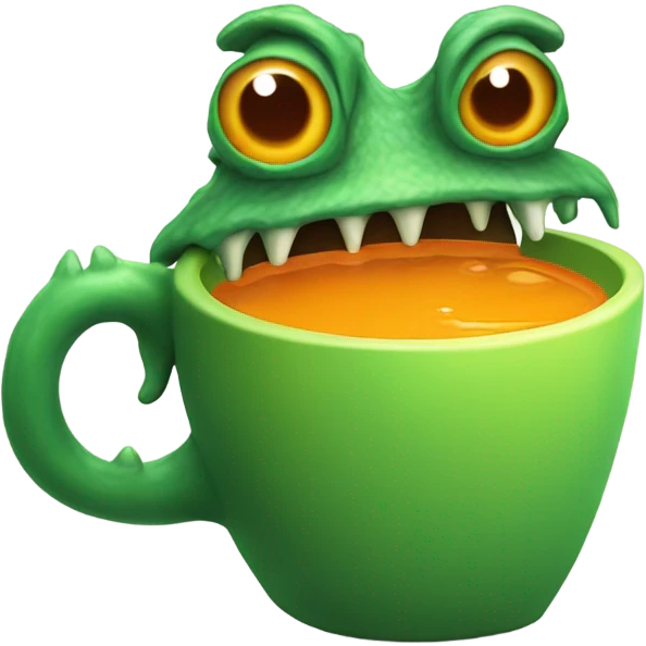 green geela monster drinking a cup of orange liquid politely emoji