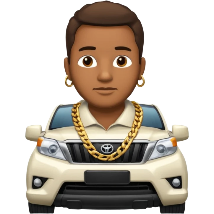 Hombre colombiano con cadena de oro  en el cuello y Toyota prado blanca emoji