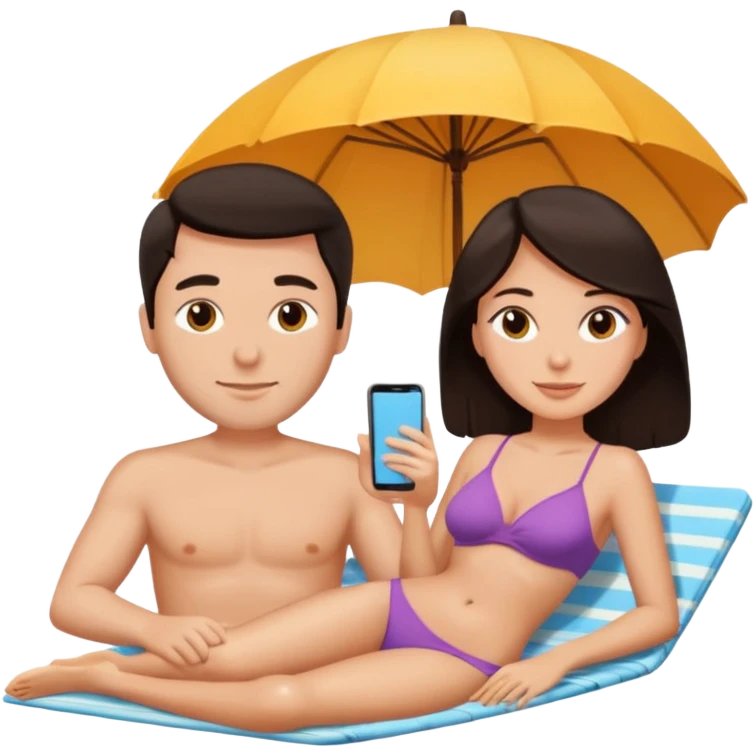 quiero que pongas ubna apreja pelo moreno piel blanca tomando el sol y relajados emoji
