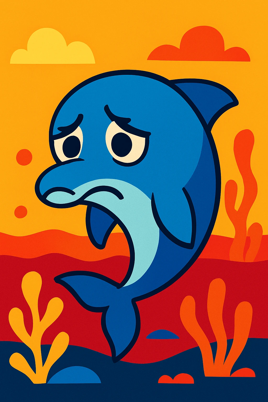 sad dolphin, vibrant toon style emoji