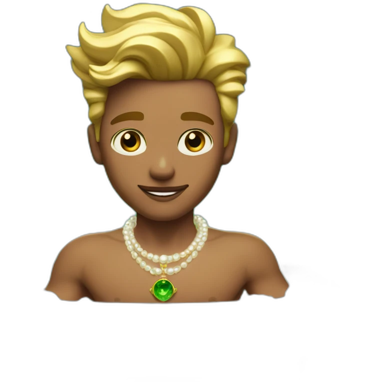 Posh-muscle-boy-with-green-eyes-and-unicorn-hair-and-pearl-necklace-in-golden-bathtub emoji