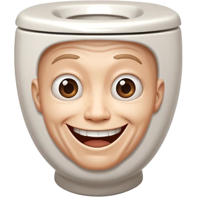 a human head, often with a distorted, grinning expression, emerging from a white, black, or gray toilet bowl emoji