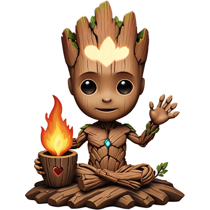 baby-groot with a hearth emoji