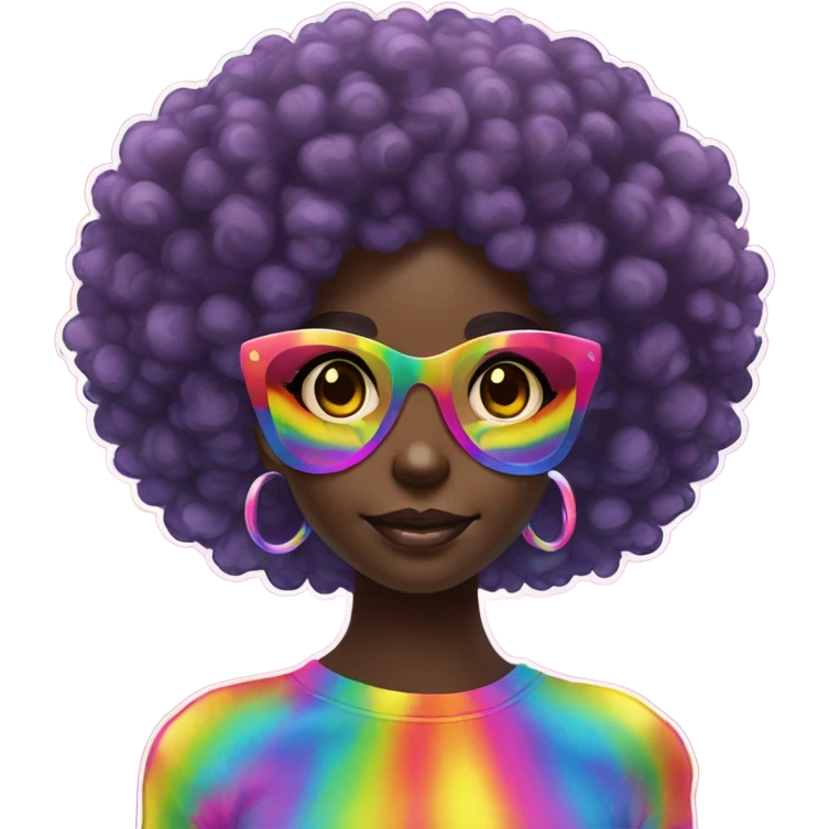 Lisa frank dark skin girl with rainbow Afro  emoji