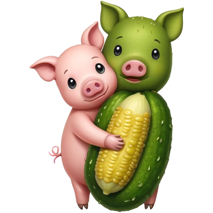Pig and pickle hugging emoji