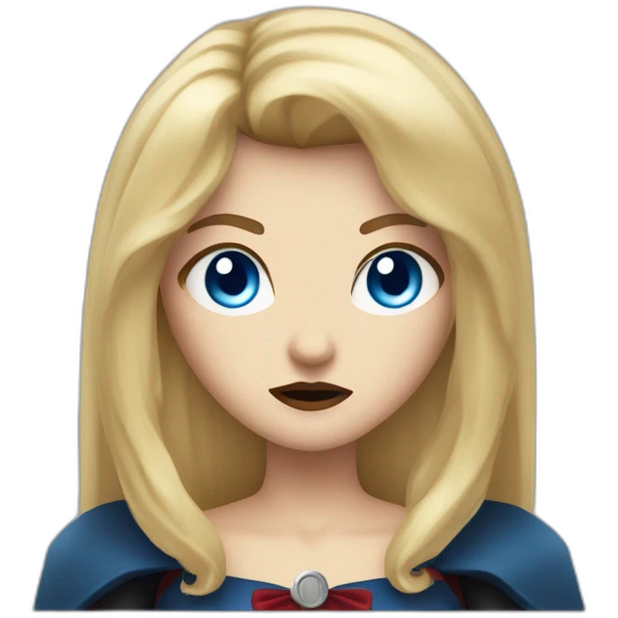 beautiful vampire woman with long blonde hair and blonde straight bangs and blue eyes wielding knives serious expression emoji