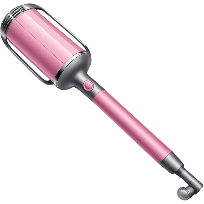 Pink Dyson Airwrap styling wand, long cylindrical barrel with rounded curling attachment, glossy pink body, silver accents, realistic emoji